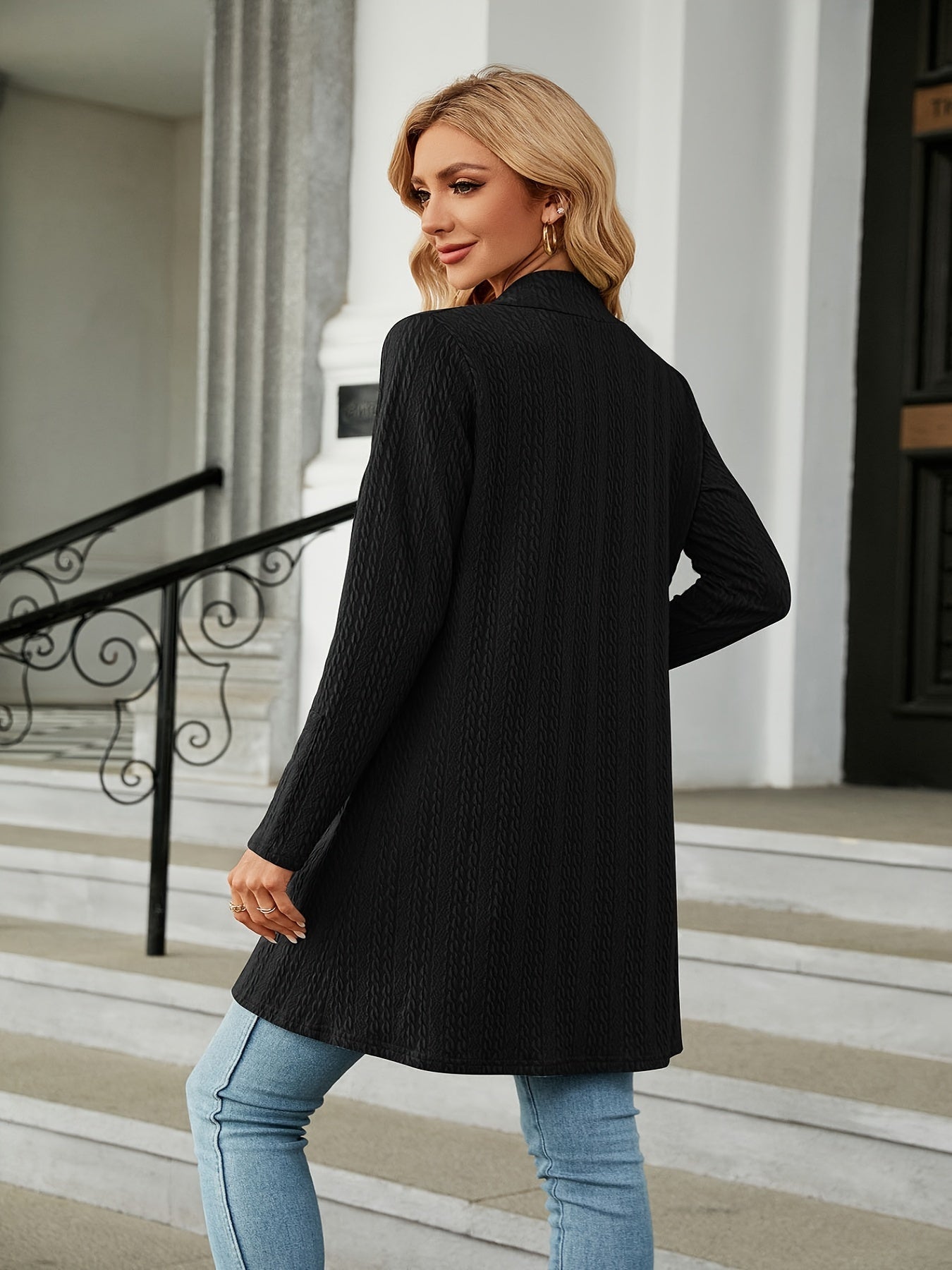 Cable Jacquard Long Sleeve Open Front Cardigan