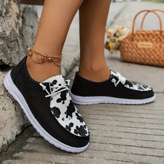 Cow Graphic Patchwork Boat Shoes Women's Casual Footwear