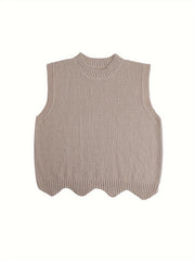 Casual Sweater Vest Floral Trim Knit Vest