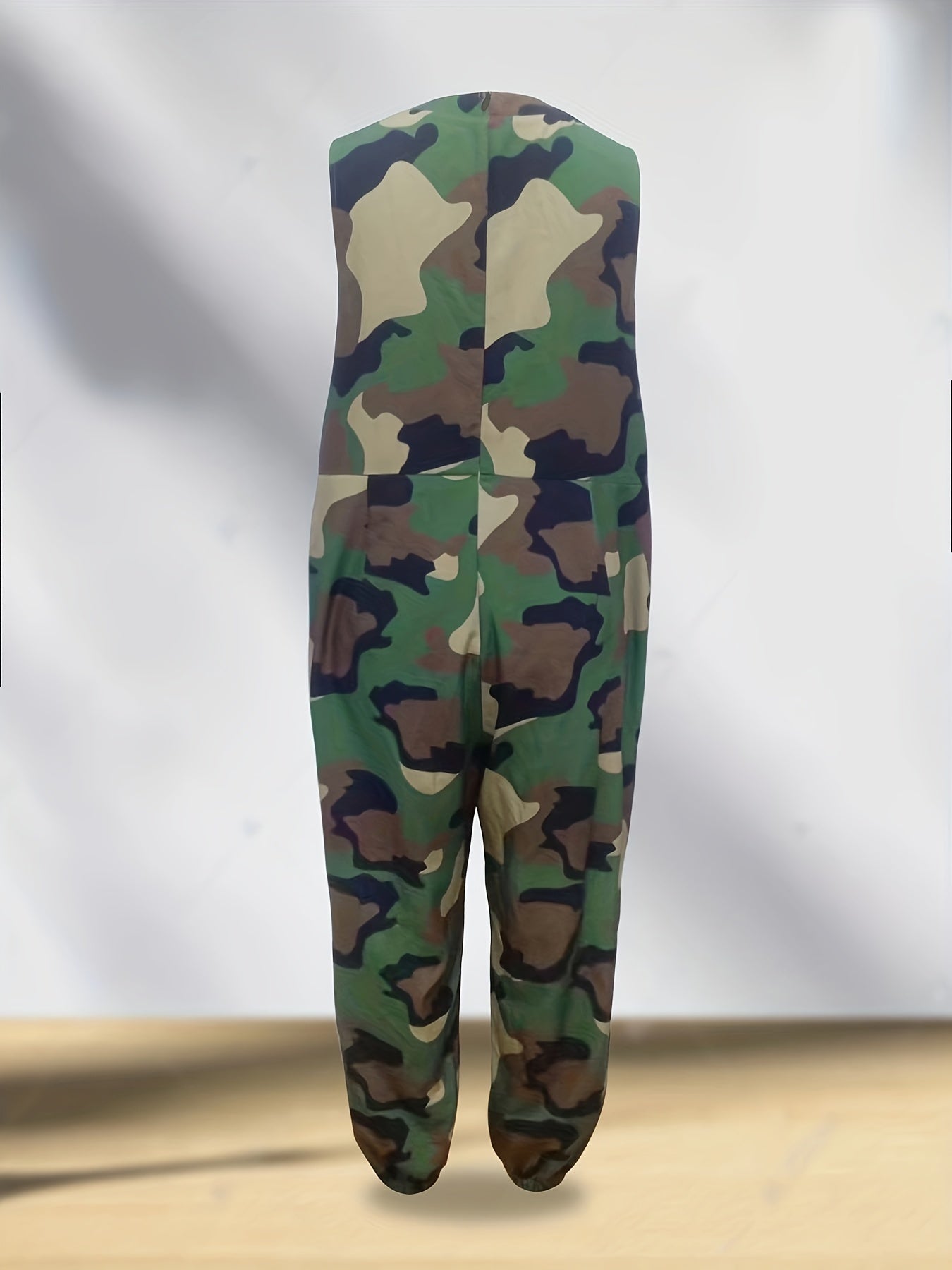 Camo Print V Neck Jumpsuit Sleeveless Wide Leg Jumpsuit