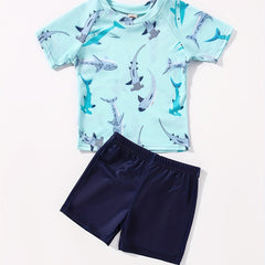 Boys Cartoon Shark Swimwear Set for Beach Vacation