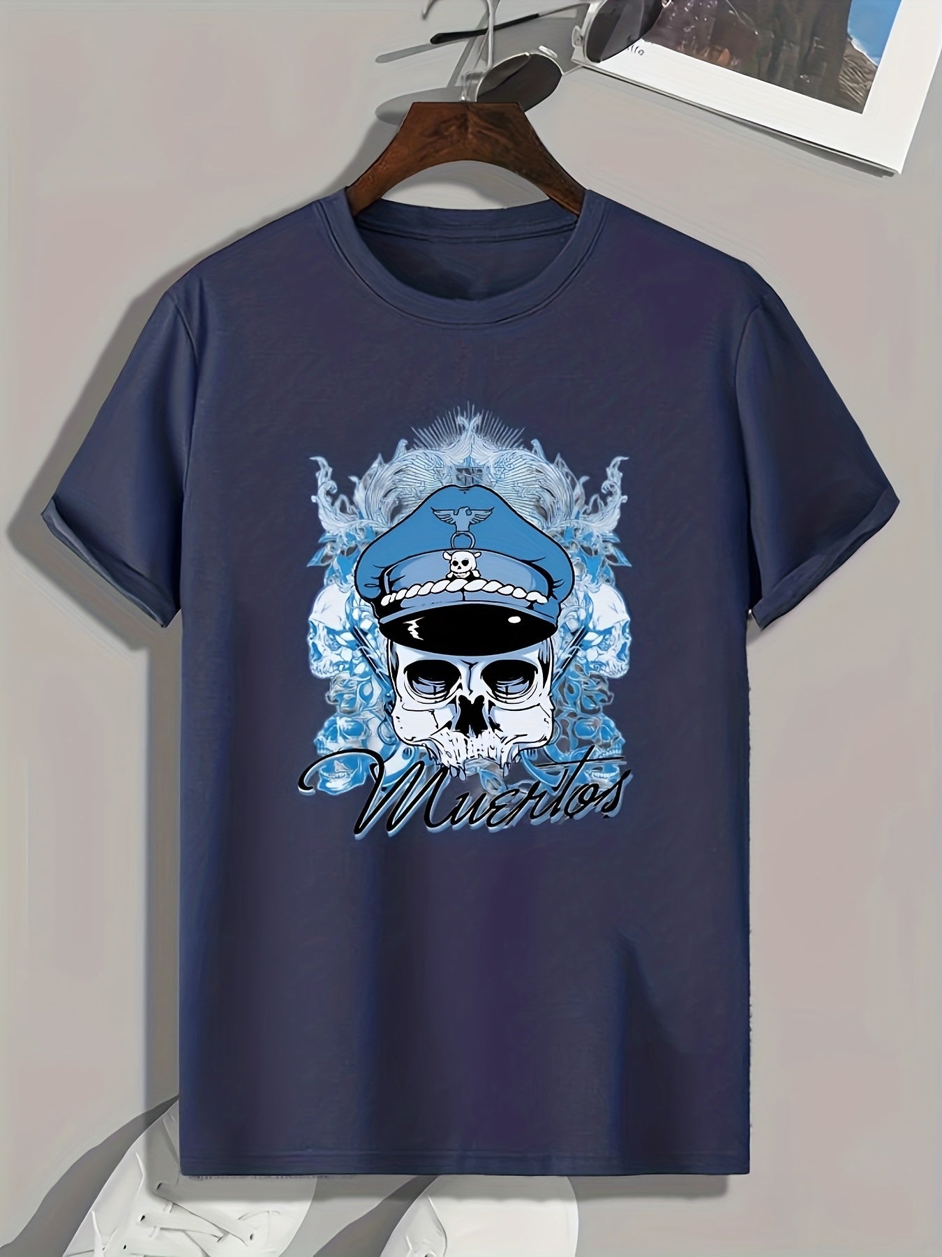 Skull Pattern Print Men's Comfy Sports T-shirt Graphic Tee for Fitness