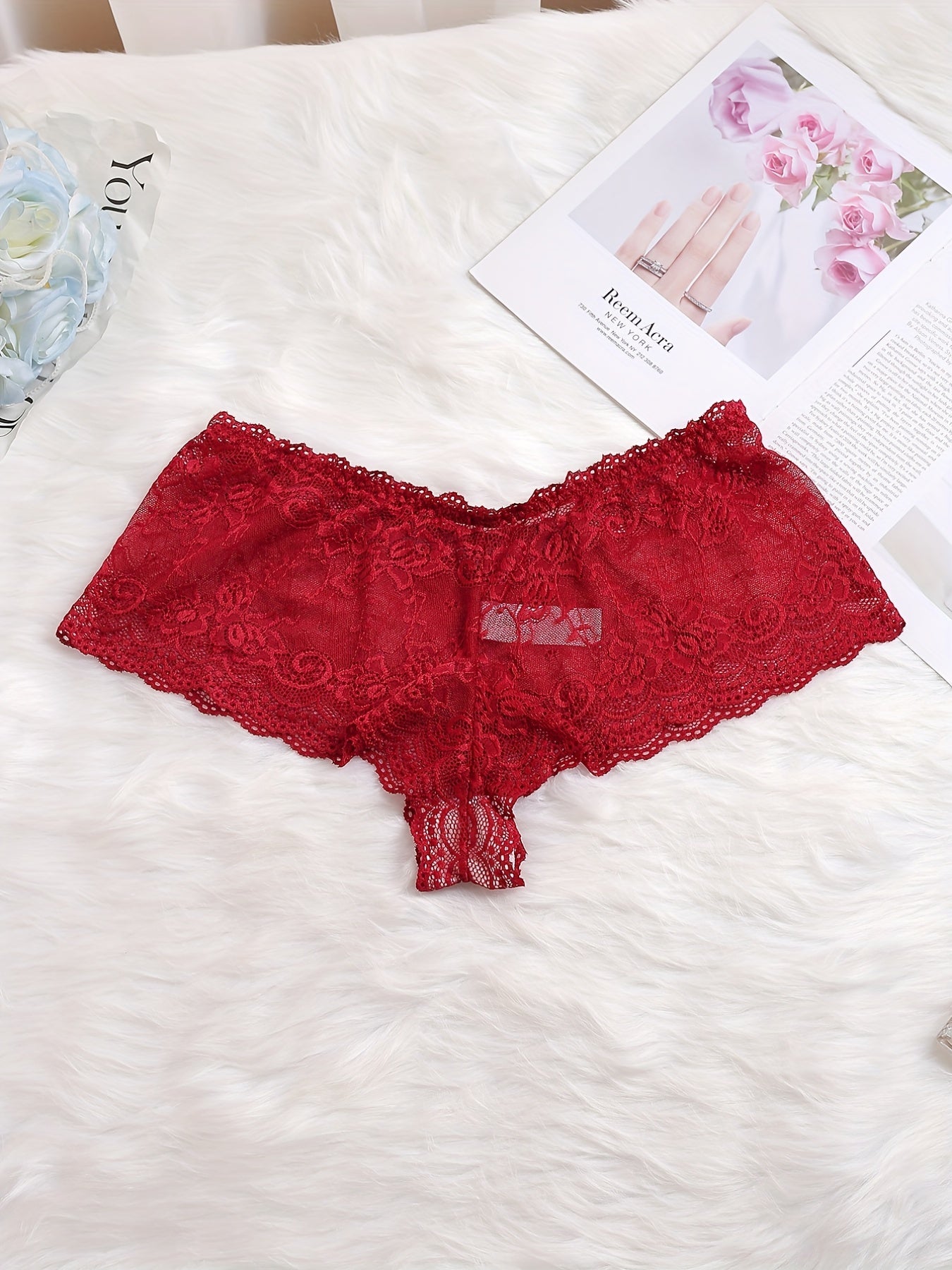 6 Pack Plus Size Sexy Briefs Set Women's Floral Lace Breathable Panties