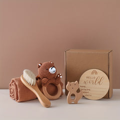 Cute Baptism Set: Towel, Hook, Rattle, Brush, Photo Prop