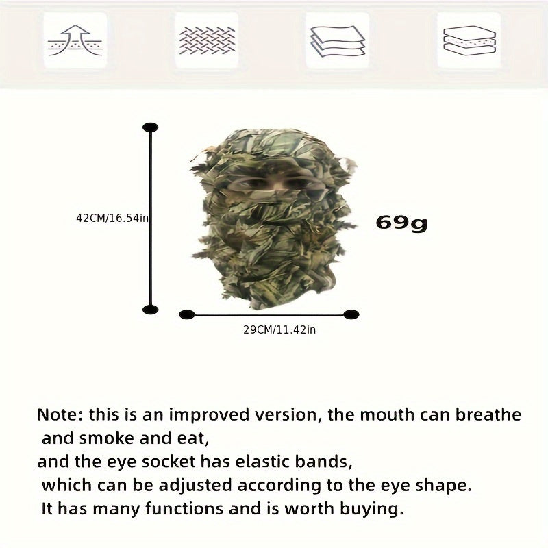 Ghillie Camo Leafy Hat 3D Face Mask for Outdoor Game