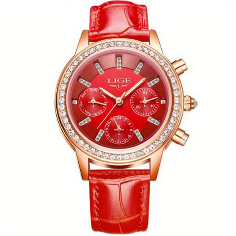LIGE Women Watches Girl Quartz Watch Leather Ladies Dress Watches