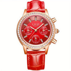 LIGE Women Watches Girl Quartz Watch Leather Ladies Dress Watches