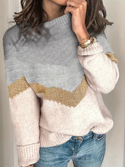 Colorblock Long Sleeve Round Neck Sweater
