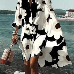 Floral Print Button Up Long Sleeve Shirt Dress