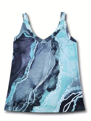 Women's All Over Print Tank Top Casual V Neck Summer Sleeveless Top