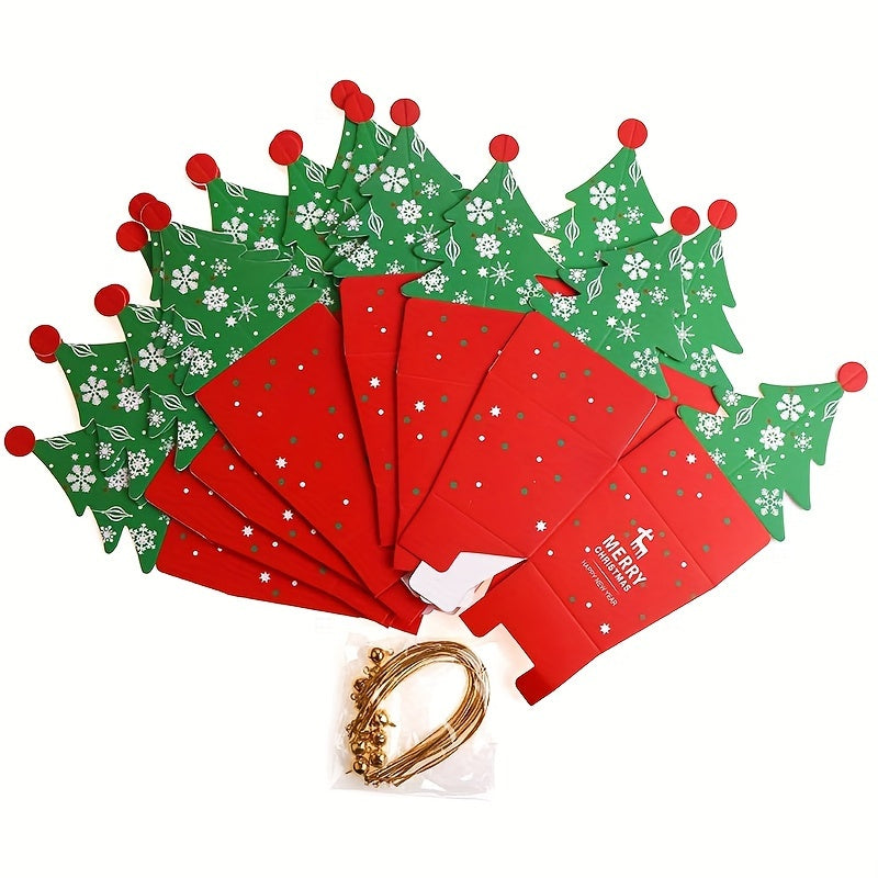 10pcs 3D Mini Christmas Tree Gift Boxes with Bells
