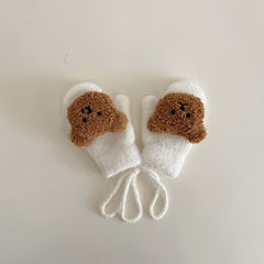 Kids Bear Gloves Neck Hanging Mittens Winter Double layer Knitted Warm