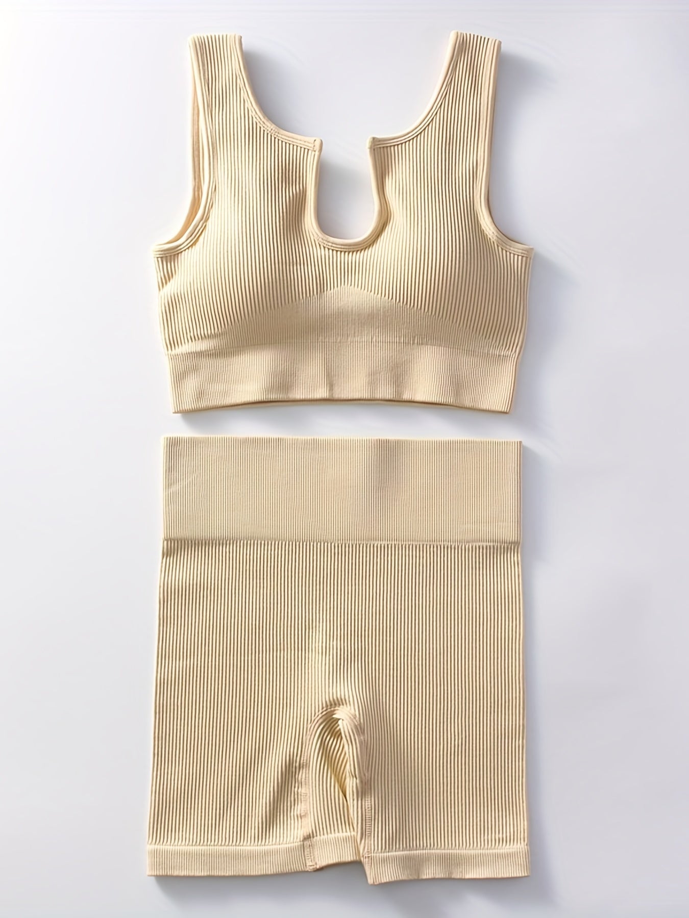 Ribbed Sports Bra & Shorts Set High Waist Workout Yoga Set