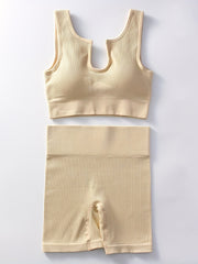 Ribbed Sports Bra & Shorts Set High Waist Workout Yoga Set