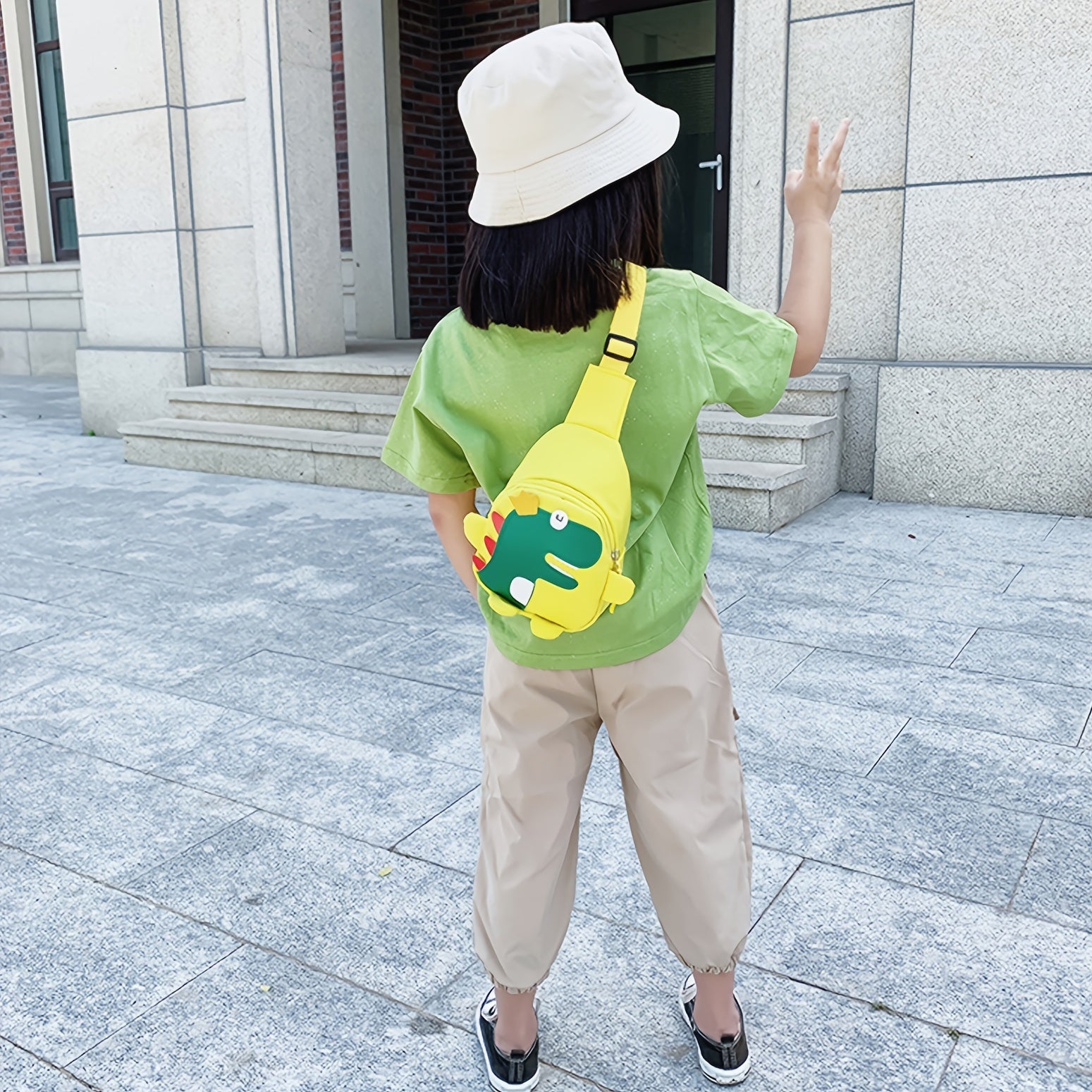 Girls Cartoon Dinosaur Print Canvas Mini Crossbody Bag