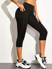 Women's Cropped Leggings High Waist Yoga Sports Fitness With Pocket