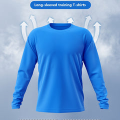 Men's Solid Crew Neck Long Sleeve Tee Top for Outdoor Fitness