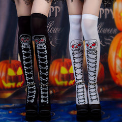 Skull Print Over The Knee Socks Y2K