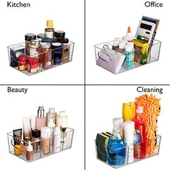 2pcs Plastic Pantry Storage Bins w/ Removable Dividers for Kitchen