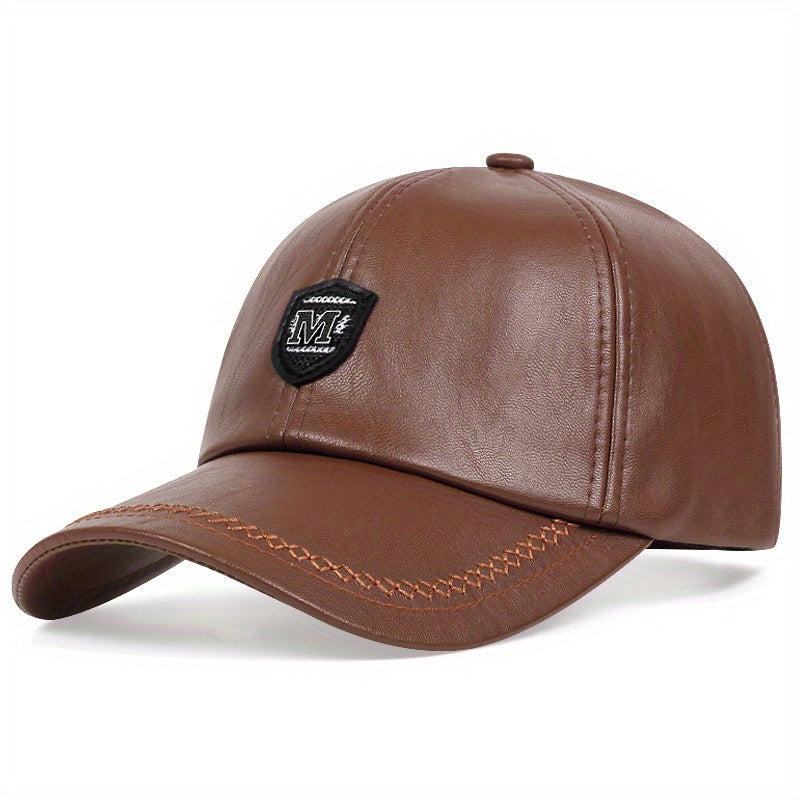 PU Leather Alphabets Baseball Cap for Men
