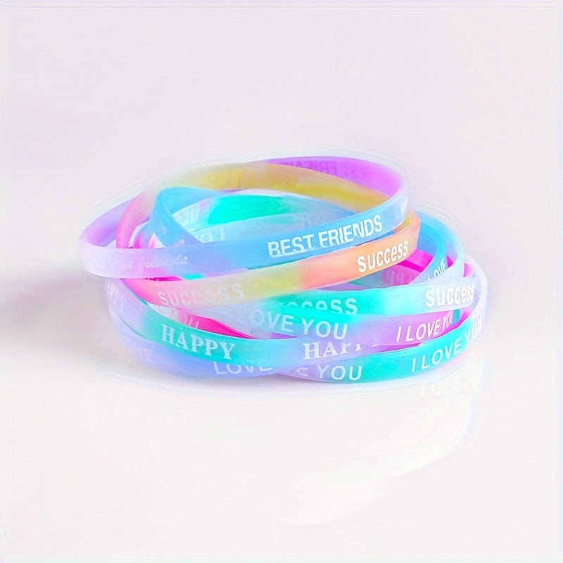 10pcs Silicone Bracelet Candy Letter Print Wristband Random Sports Rubber