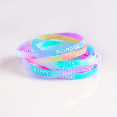 10pcs Silicone Bracelet Candy Letter Print Wristband Random Sports Rubber