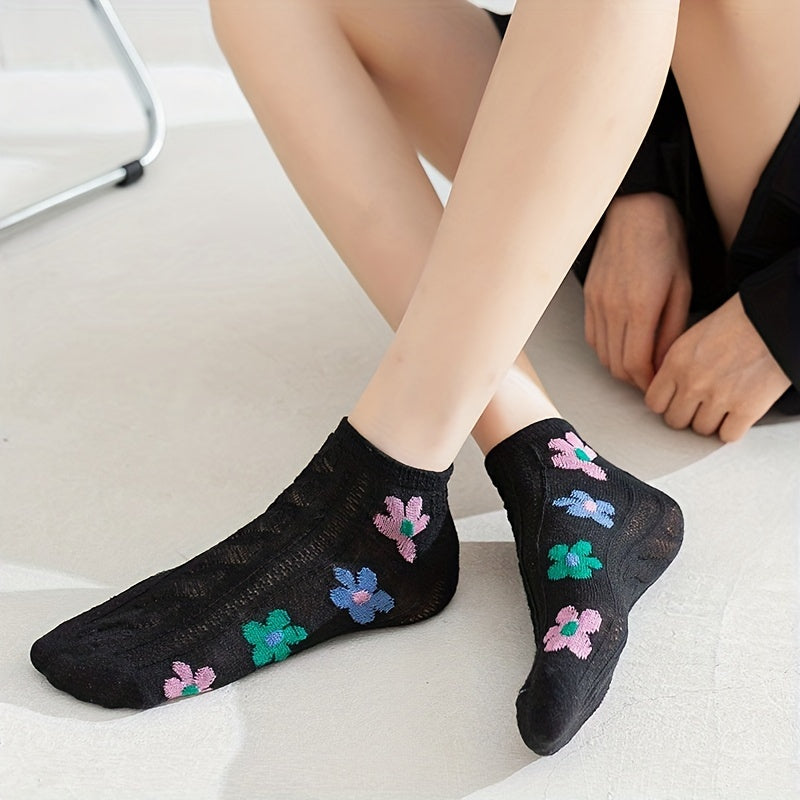 5 Pairs Floral Print Short Socks for Women
