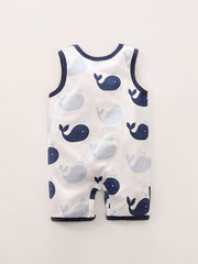 Cartoon Whale Print Romper Sleeveless Jumpsuit
