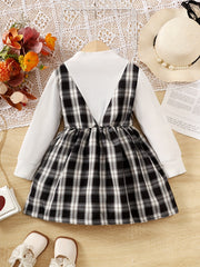Toddler Girls Plaid Casual Dress Set with Bow