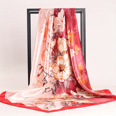 Classic Flower Print Satin Bandana Shawl Silk Square Scarf