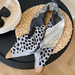 Geometric Leopard Print Silk Square Scarf Women Head Wrap Satin Bandana