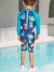 Colorful Dinosaur One piece Swimsuit For Boys Long sleeve Surfing Suit
