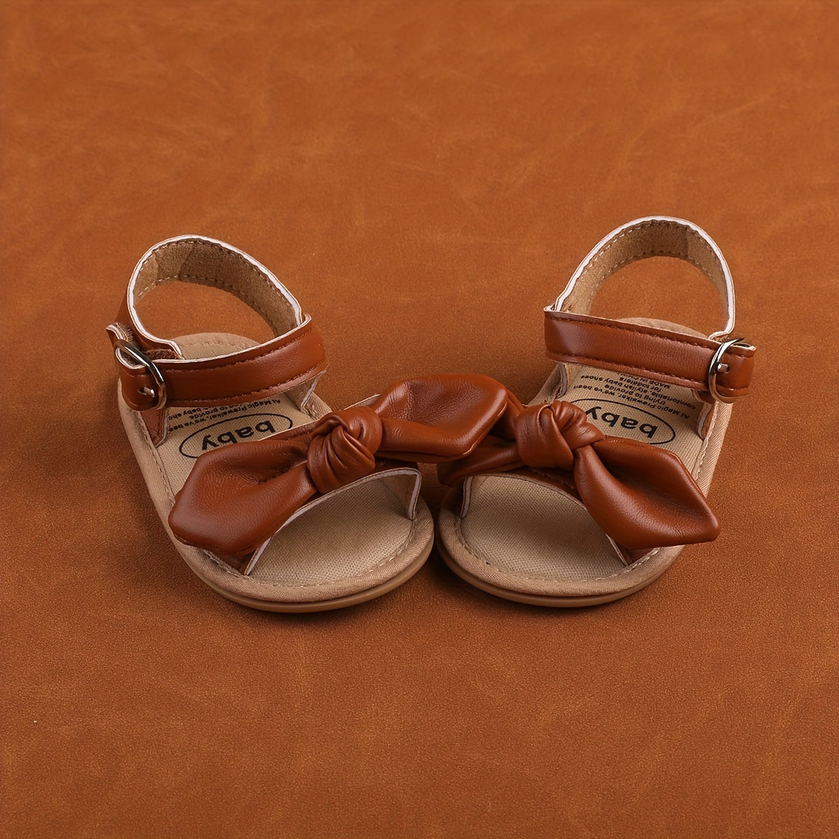 Bowknot Open Toe Sandals For Baby Girls Hook & Loop Non Slip Lightweight Shoes