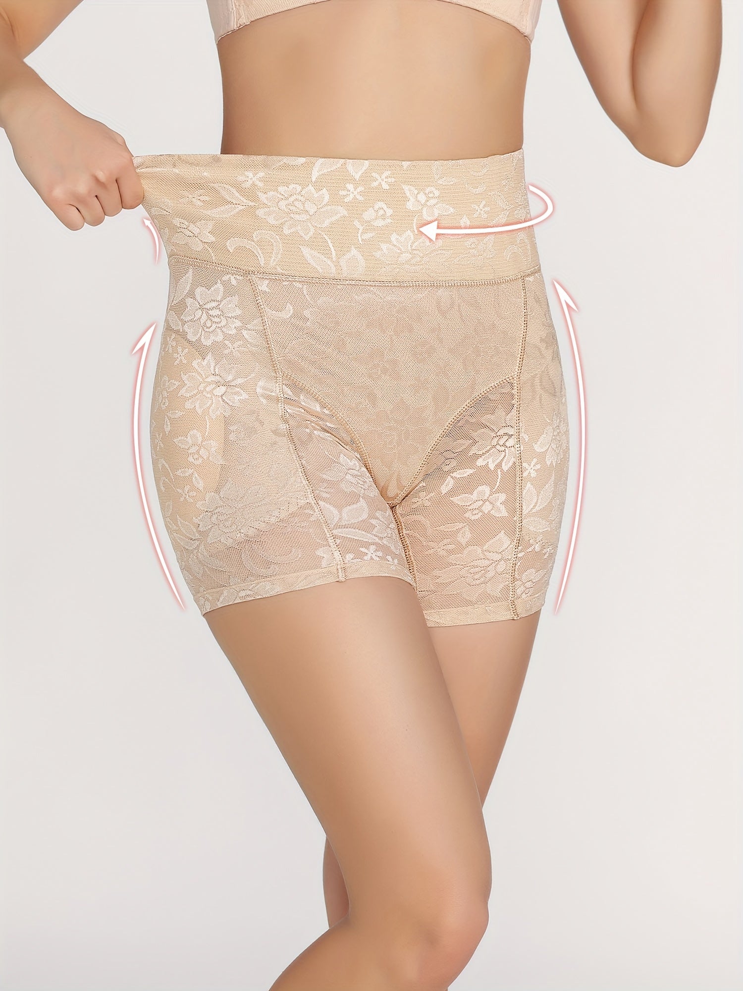 Floral Lace Mesh Shaping Shorts High Waist Tummy Control