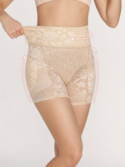 Floral Lace Mesh Shaping Shorts High Waist Tummy Control
