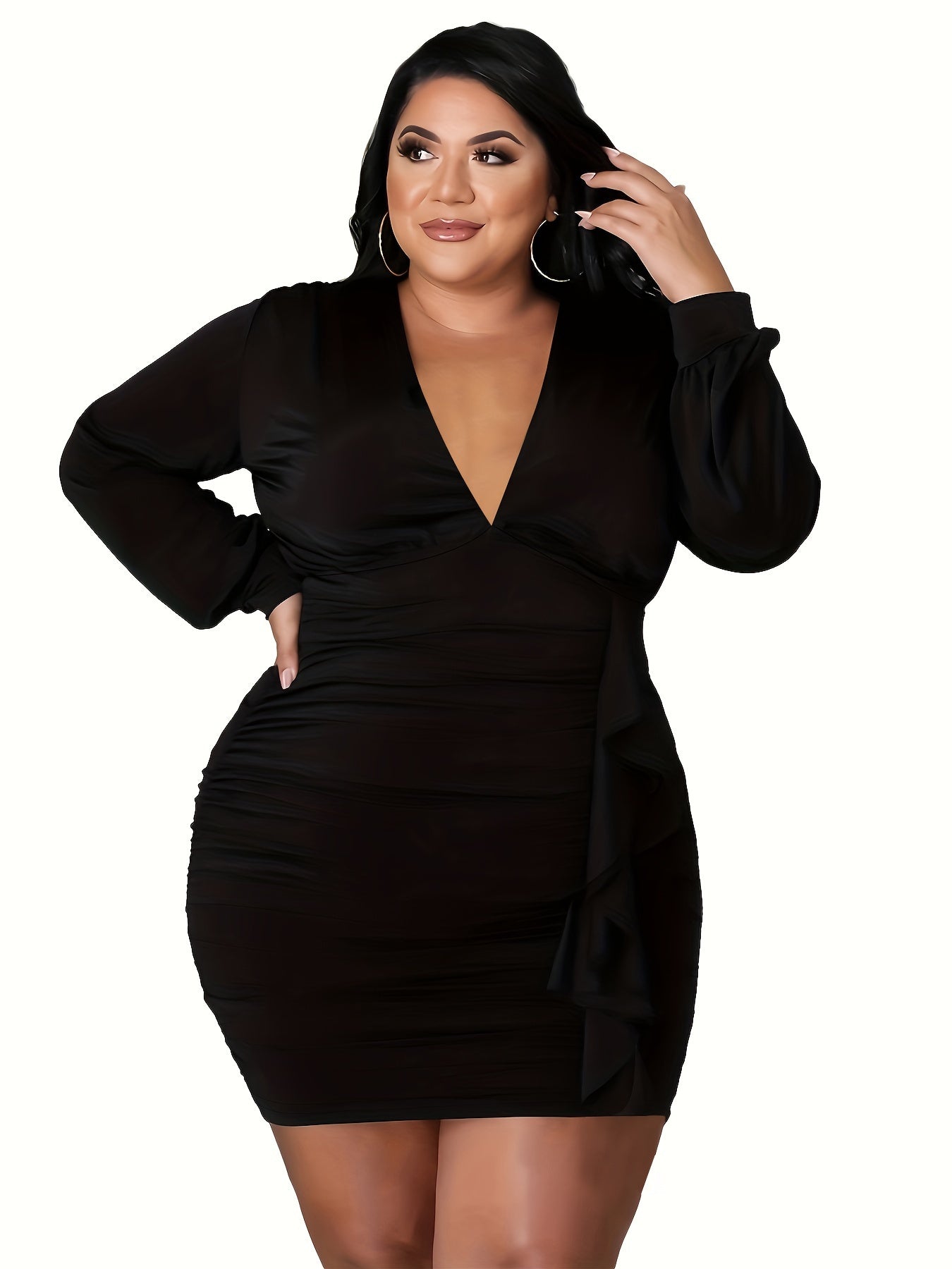 Women's Bodycon Midi Dress With Ruffle Trim