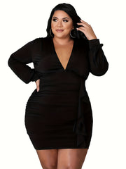 Women's Bodycon Midi Dress With Ruffle Trim