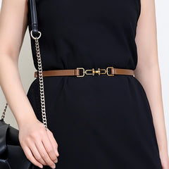 Women's Thin Leather Waist Belt with Buckle - Adjustable Decorative Belt