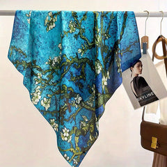 Branch Print Shawl Oil Painting Bandana Silk Square Scarf Head Wrap