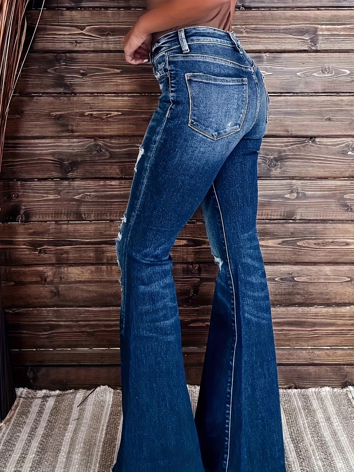 Ripped High Rise Flared Leg Jeans