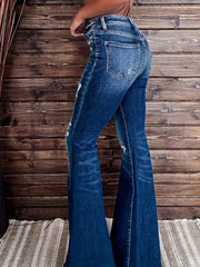 Ripped High Rise Flared Leg Jeans
