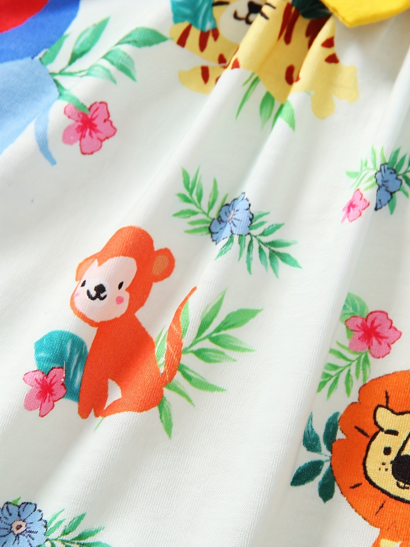 Baby Girls' Bowknot Front Cartoon Animals Full Print Long Sleeve Princess Dress