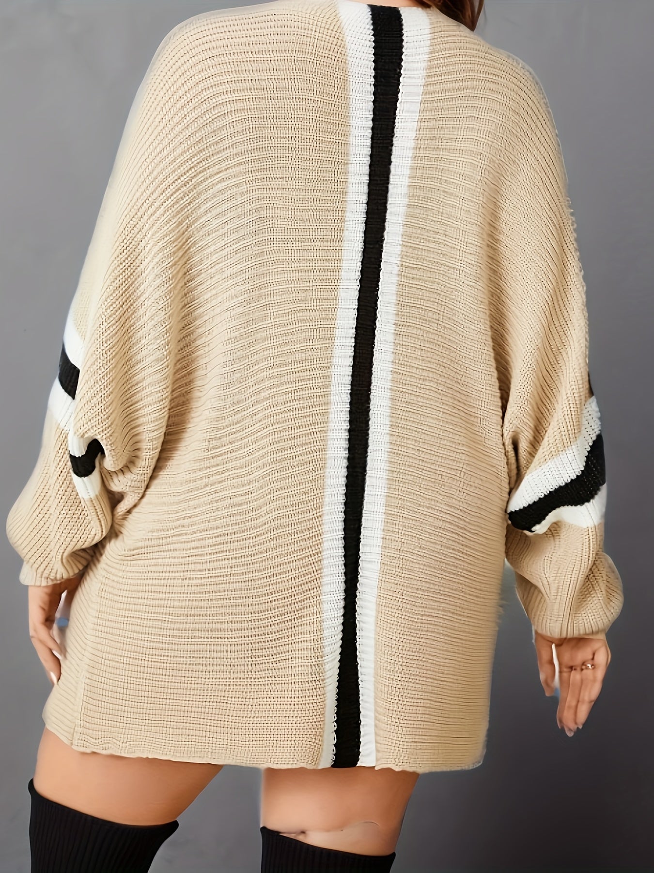 Casual Striped Batwing Sleeve V Neck Sweater
