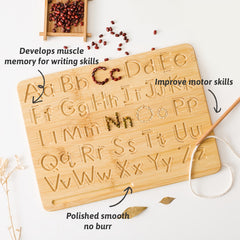 Wooden Alphabet & Number Board for Kids Learning - Grooved Letters and Numbers