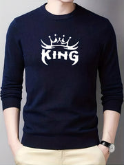 KING Knitted Sweater Men's Casual Warm Crew Neck Pullover