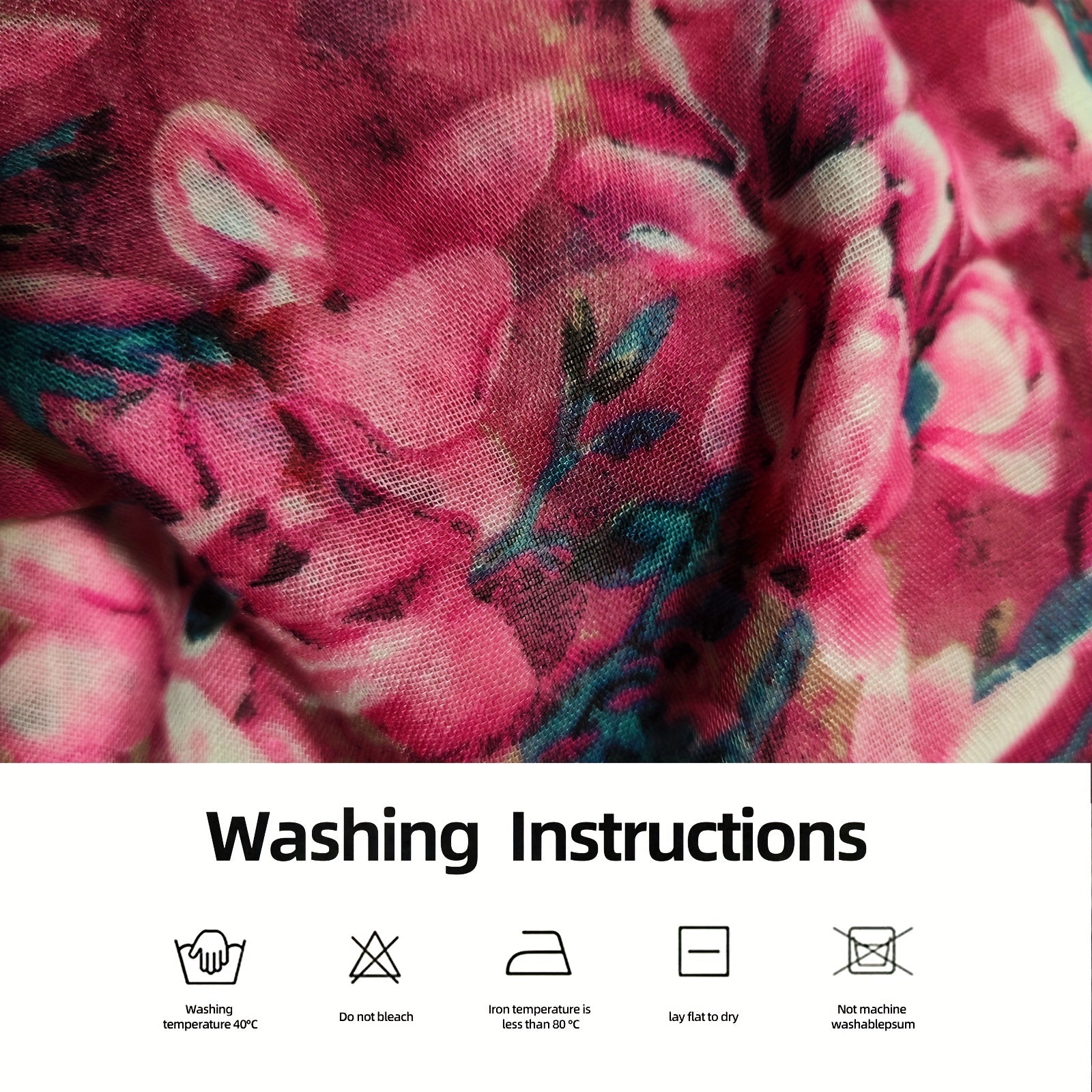 Vintage Flower Print Scarf Pink Gradient Warm Shawl Women