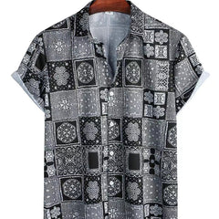 Vintage Geo Print Men Crop Collar Blouse