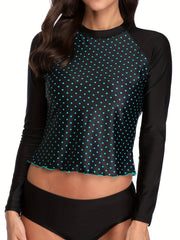 Polka Dot Print Crop Long Sleeve Sunsuit for Diving