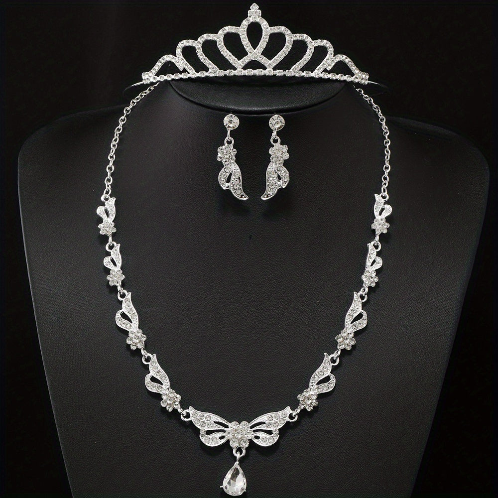 Alloy Rhinestone Headband Necklace Earrings Set Bridal Wedding Hair Accessories