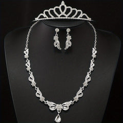 Alloy Rhinestone Headband Necklace Earrings Set Bridal Wedding Hair Accessories